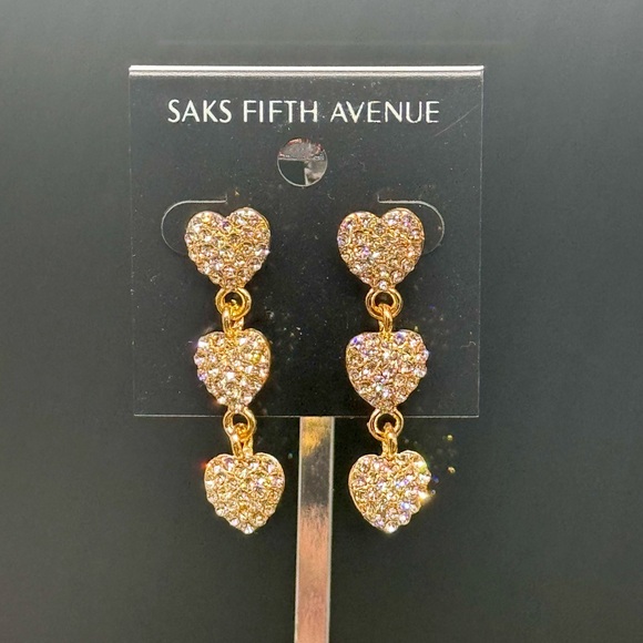 Saks Fifth Avenue Triple Heart Pave Crystal Post Dangling Earrings - Picture 5 of 5
